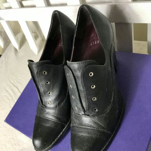 Stewart Weitzman Designer Footwear Black Leather Women's Heel Shoes Spain - Picture 2 of 6